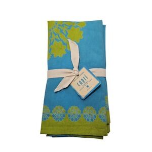 VTG Williams Sonoma Capri Cotton Napkins Set of 4 Blue Green Floral Medallion